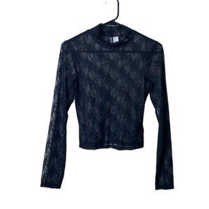 Divided Lace Top Womens Small FairyGrunge Goth Witchy Black Lace Sheer
